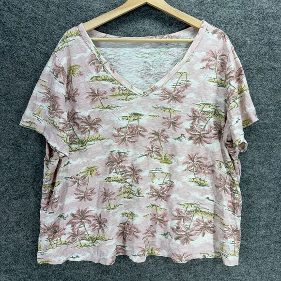Old Navy T-Shirt Women 2X Plus Pink Hawaii Print V-Neck Short Sleeve Cotton - Picture 1 of 7
